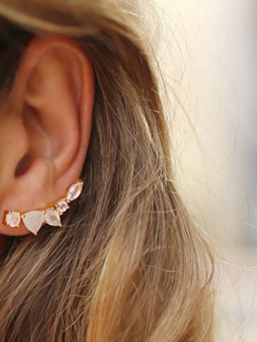 Leah Alexandra Kids Gold-Tone Cream Stone Ear Climbers - Picture 4 of 4